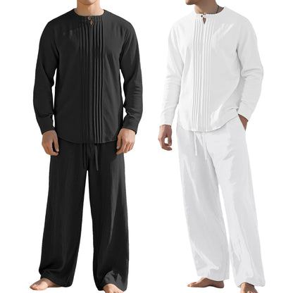 Buttoned Long Sleeve Robe And Straight-leg Pants Mens Suit