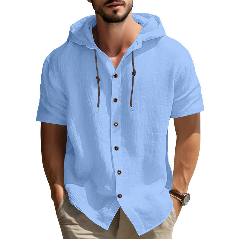 Cross-border Men's Sports Casual Comfortable Short-sleeved Shirt Hooded Fashion Sweater Cardigan Trendy All-match Loose T-shirt