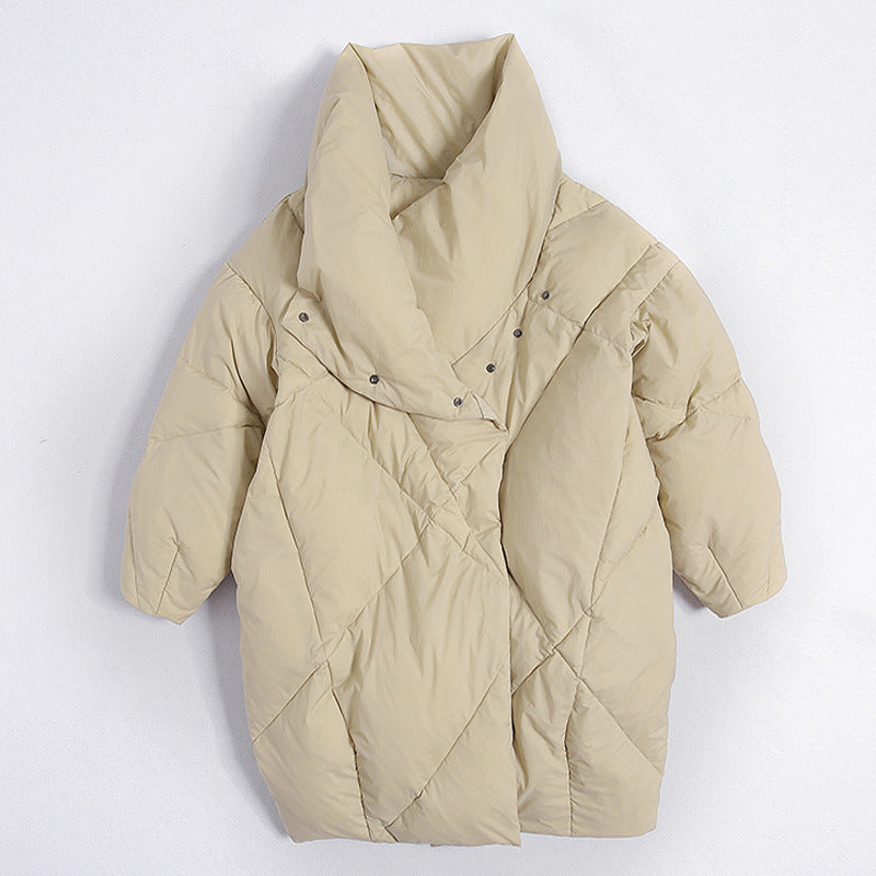 Plus-size Loose-fit Extra-thick Mid-length Down Jacket With White Duck Down