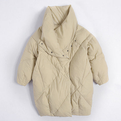 Plus-size Loose-fit Extra-thick Mid-length Down Jacket With White Duck Down