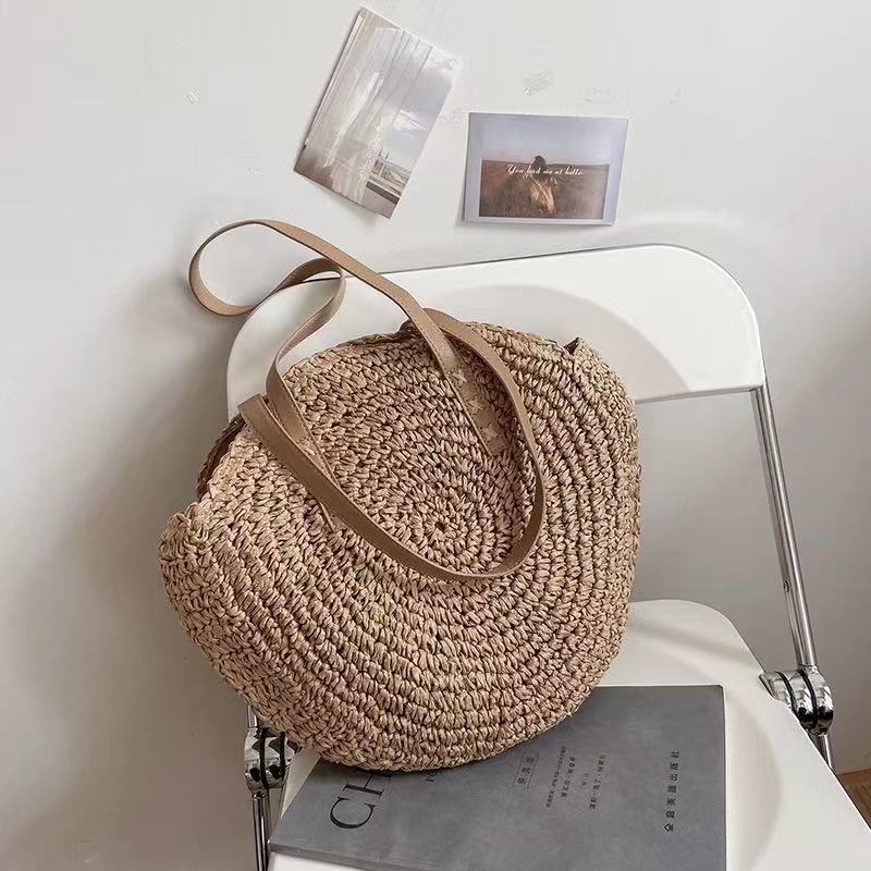 Round Straw Bag Fashionable Womens Shoulder