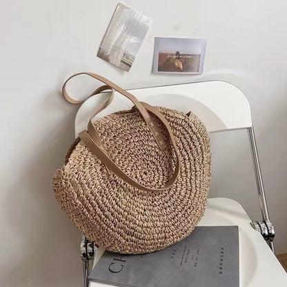 Round Straw Bag Fashionable Womens Shoulder