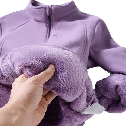 Women's Fleece Lined Polar Fleece Jacket Windproof Warm Stand Collar Sweatshirt For Outdoor Sports Casual Wear