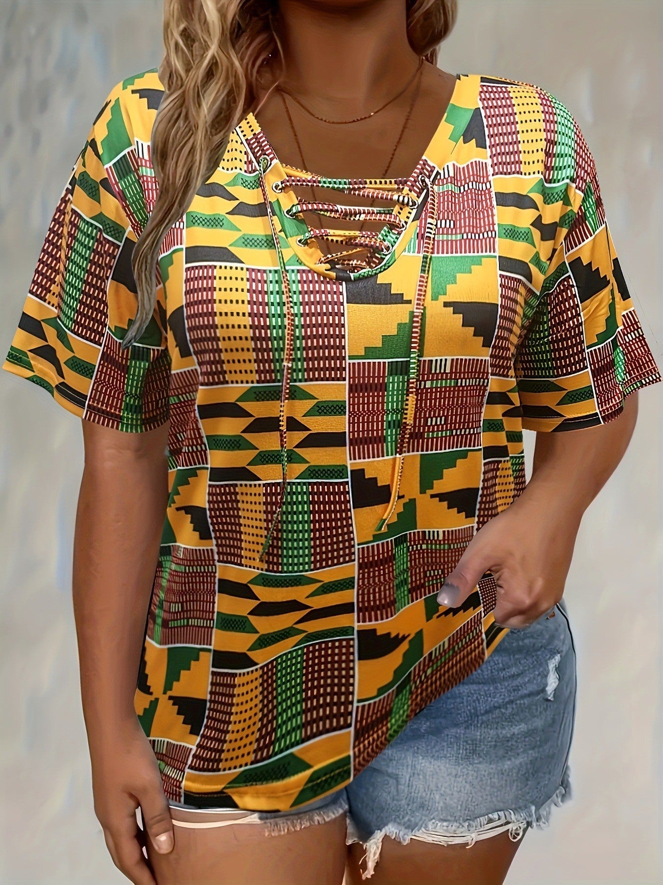 Plus-size Womens Tie-dye Print Short-sleeve T-shirt