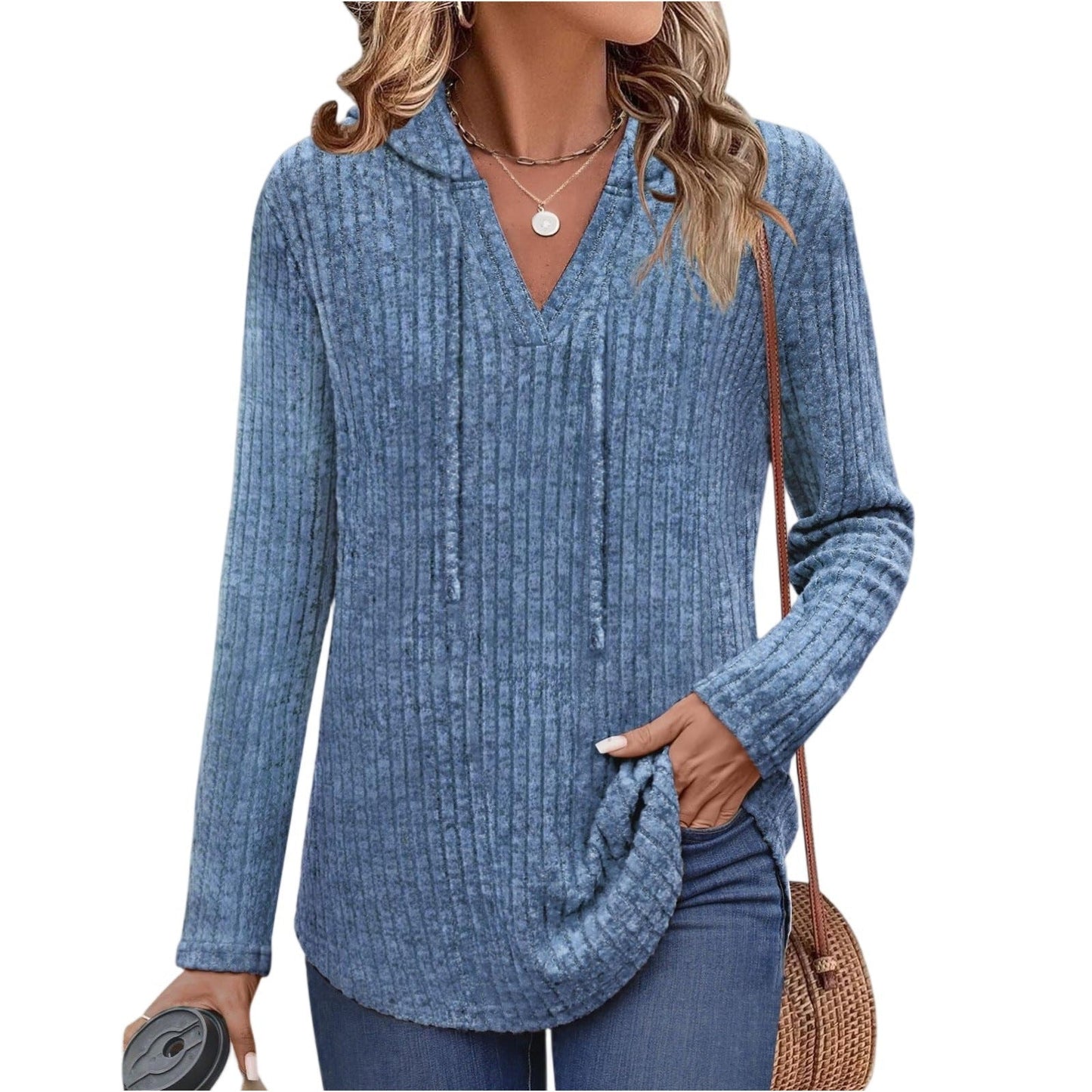 Long-sleeved Ribbed Brushed T-shirt Loose Fit