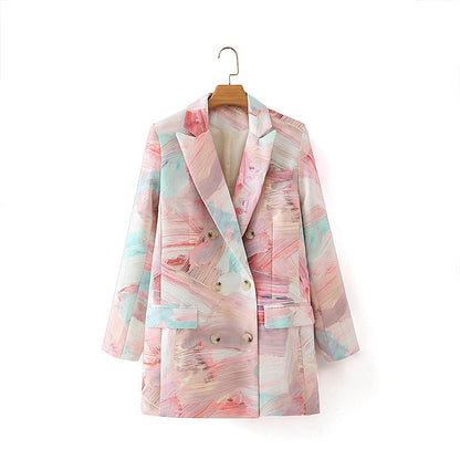 Graffiti Printing Double Breasted Blazer For Women