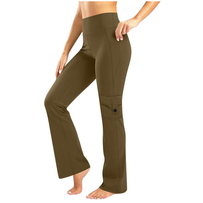 Womens Solid-Colored Breathable Sports Leggings With Button Pockets
