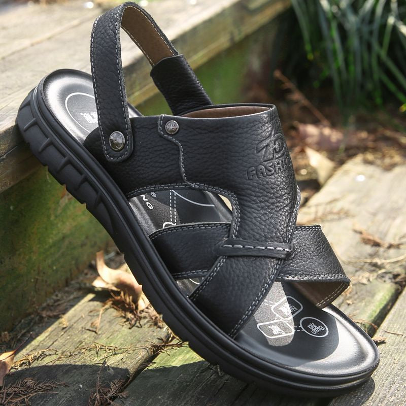 Mens Beach Shoes Genuine Leather Mens Sandals, New-style Casual Non-slip Slippers