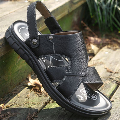 Mens Beach Shoes Genuine Leather Mens Sandals, New-style Casual Non-slip Slippers