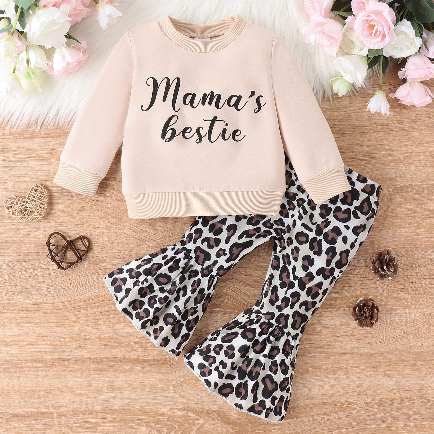 Parent-child Clothes Suit Clothes Girls' Sweater Top Leopard Print Bell-bottom Pants