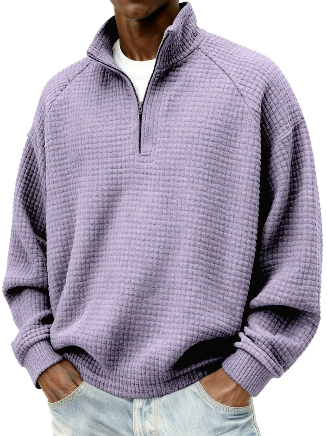 Retro Zipped Small-check Casual Stand-collar Long-sleeve Mens