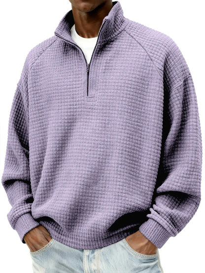 Retro Zipped Small-check Casual Stand-collar Long-sleeve Mens