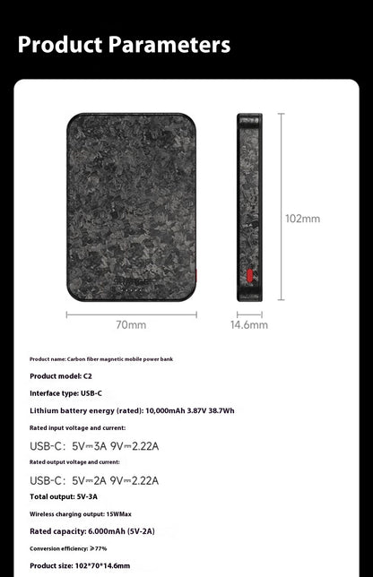 15W Magnetic Power Bank Wireless Carbon Fiber Magsafe Mobile Power Supply
