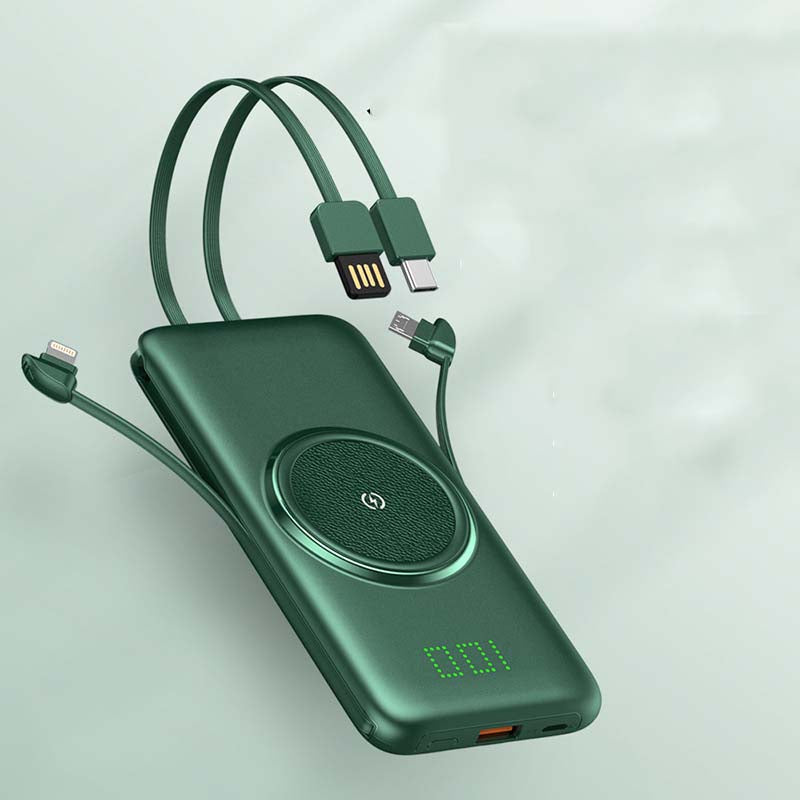 Large-capacity wireless power bank with cable