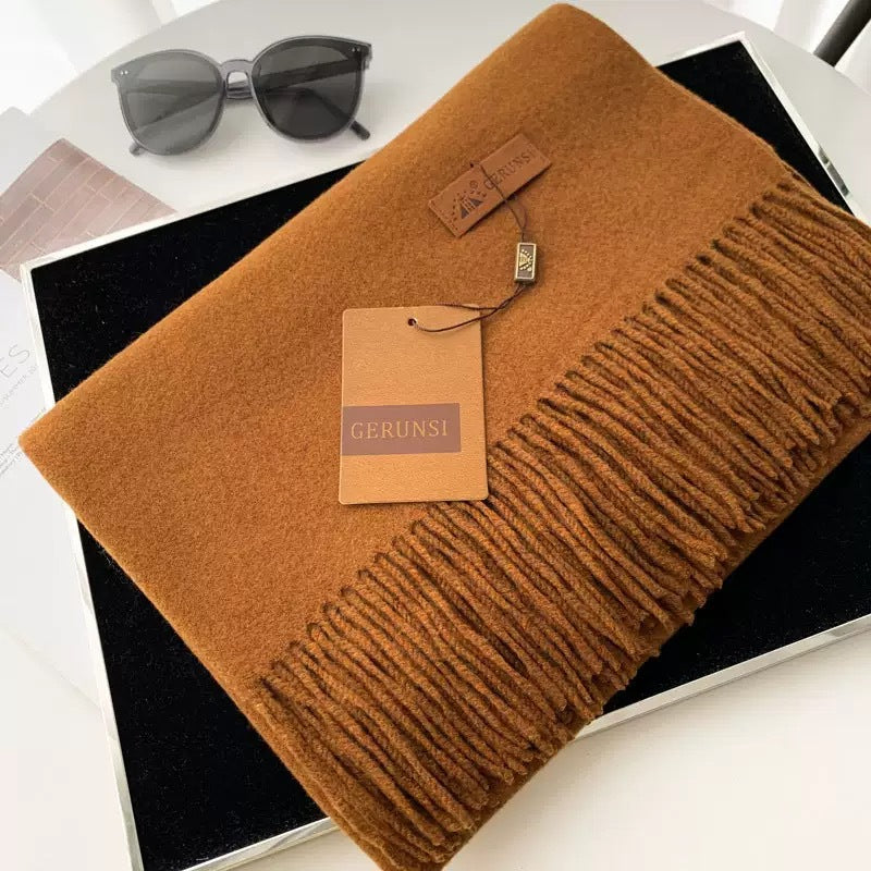 Womens Thickened Fashionable Solid-Color Tassel Scarf