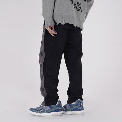 Side Stripes Love Embroidered Velvet Sweatpants Men