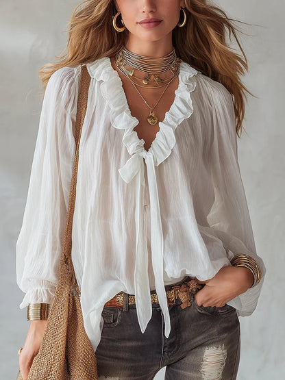 Ladies' Fashion V-neck Loose Shirt Top