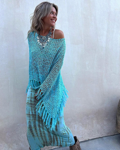 Stitching Hollow-Out Knitwear Dress Suit