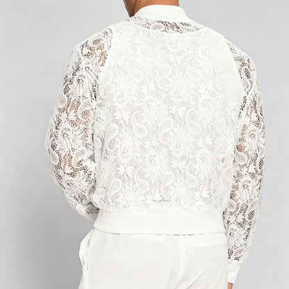 Mens Lace-See-Through Long-Sleeve Aviator Jacket