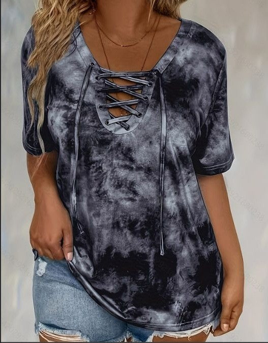 Plus-size Womens Tie-dye Print Short-sleeve T-shirt