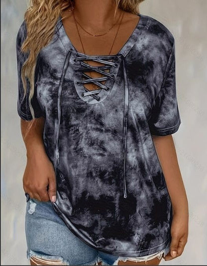 Plus-size Womens Tie-dye Print Short-sleeve T-shirt