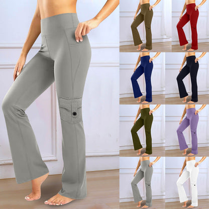 Womens Solid-Colored Breathable Sports Leggings With Button Pockets