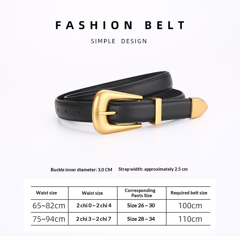 Womens Retro Unisex Fashion Versatile Square-buckle Leather Belt