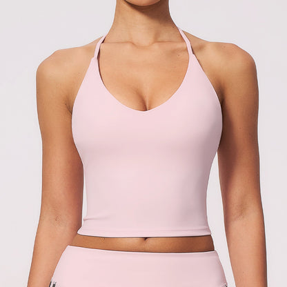 Womens Sports Tank Top With A Halterneck Design Built-in Padded Cups And A V-neckideal For Yoga