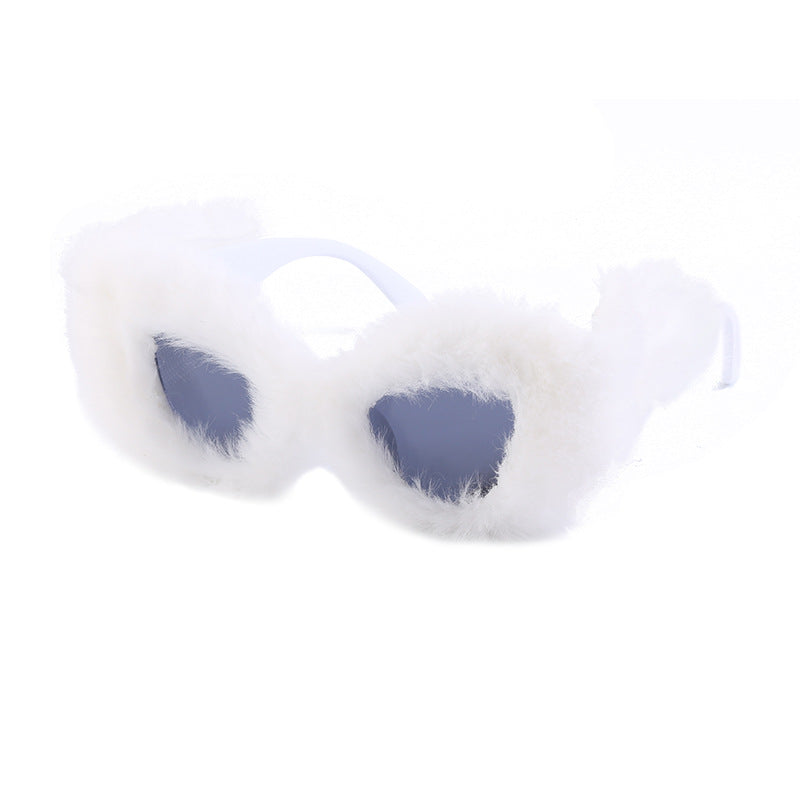 The Same Plush Winter Sunglasses For Girls, Fashionable Cat-Eye Sunglasses For Women, European And American Cross-Border Douyin Sunglasses