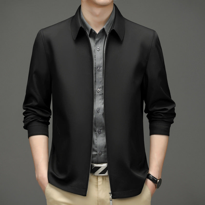 Men's Business-Casual Solid-Color Zip-Up Jacket