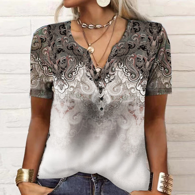 2026 Spring Summer European And American New Women's Short Sleeved Printed Casual Fashion Versatile Short Sleeved T-shirt
