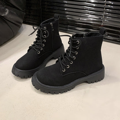 2026 New Fashion Lace Up Combat Boots Women Korean Style Block Heel Platform Elegant Ankle Boots Trending Street Fashion Boots