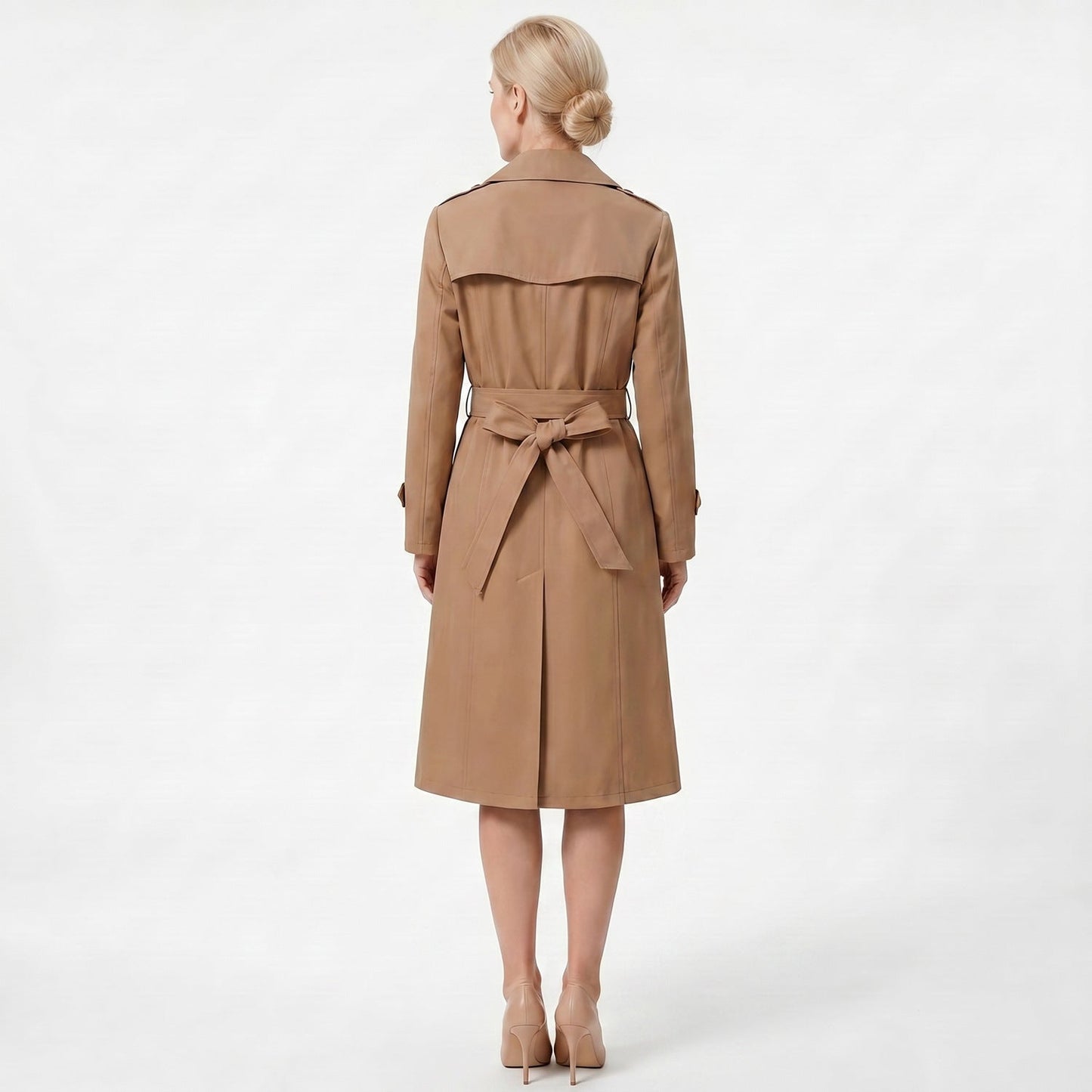 Casual Waist-cinching Long-length Elegant Womens Double-breasted Coat