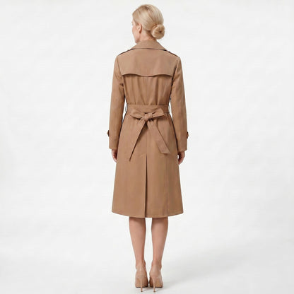 Casual Waist-cinching Long-length Elegant Womens Double-breasted Coat