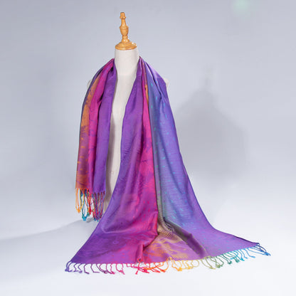 Ethnic-style Fallwinter Colorful Gradient Feather-patterned Neck Scarf