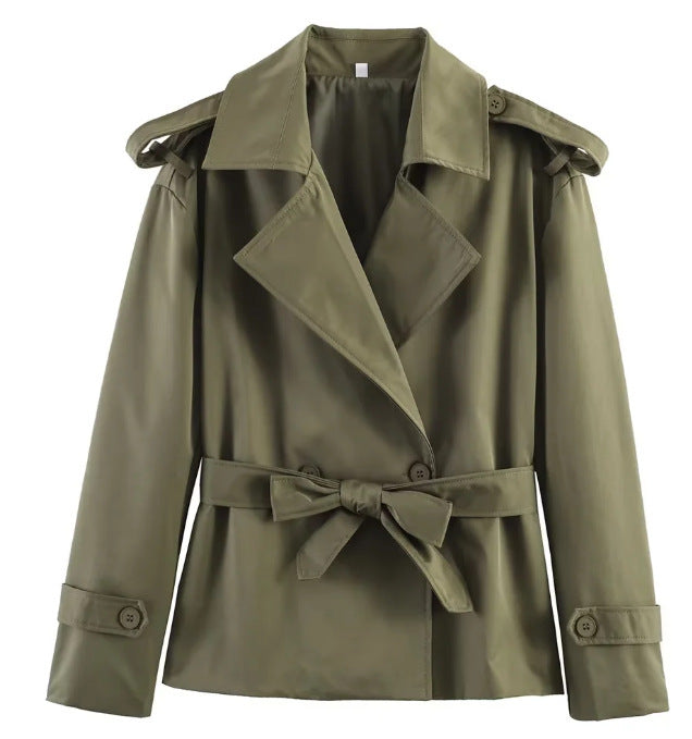 New Za Aliexpress Hot-Selling Cross-Border European And American Style Women's Solid Color Belted Short Jacket Trench Coat