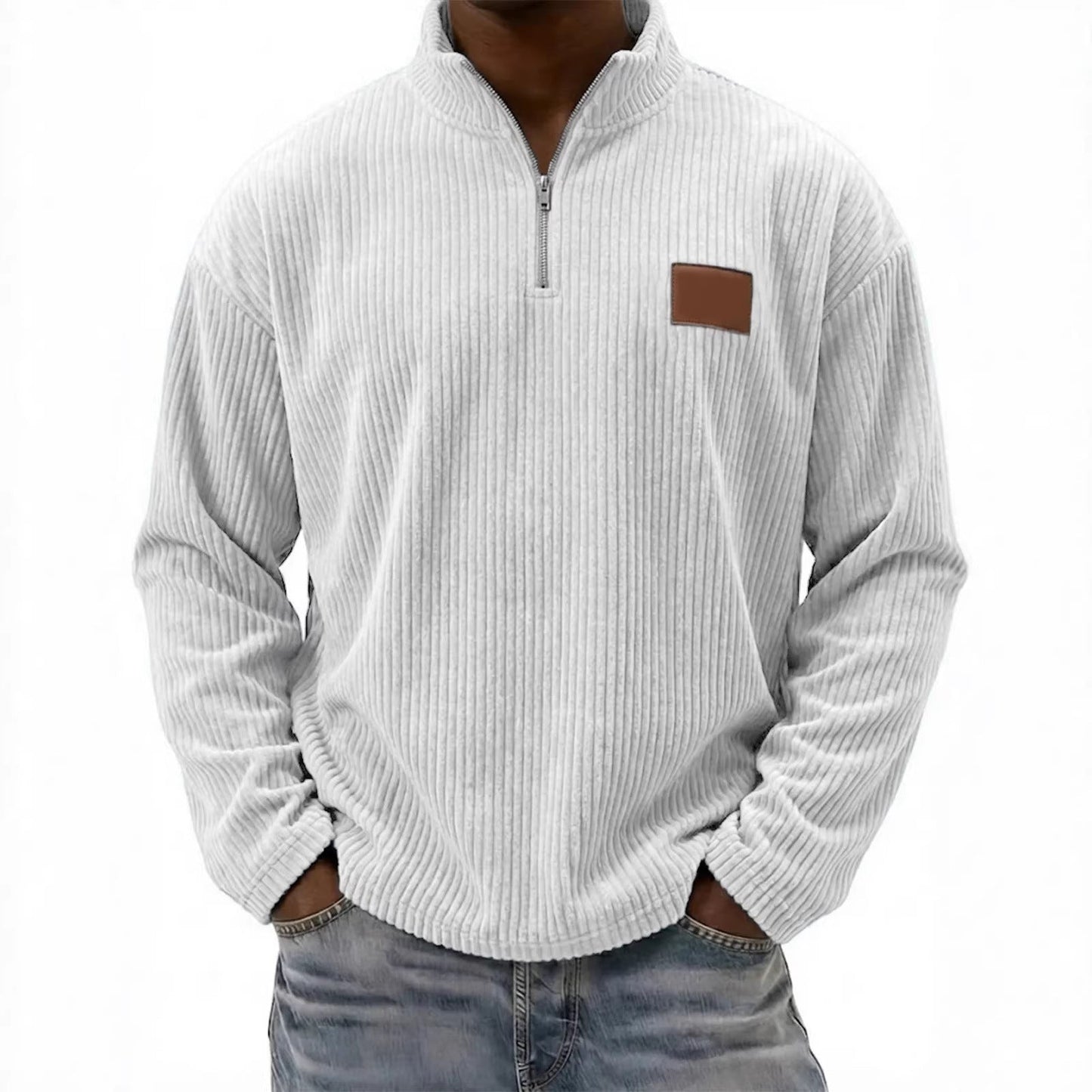 Mens Retro Corduroy Fashion Embroidered Pullover With A Stand-up Collar