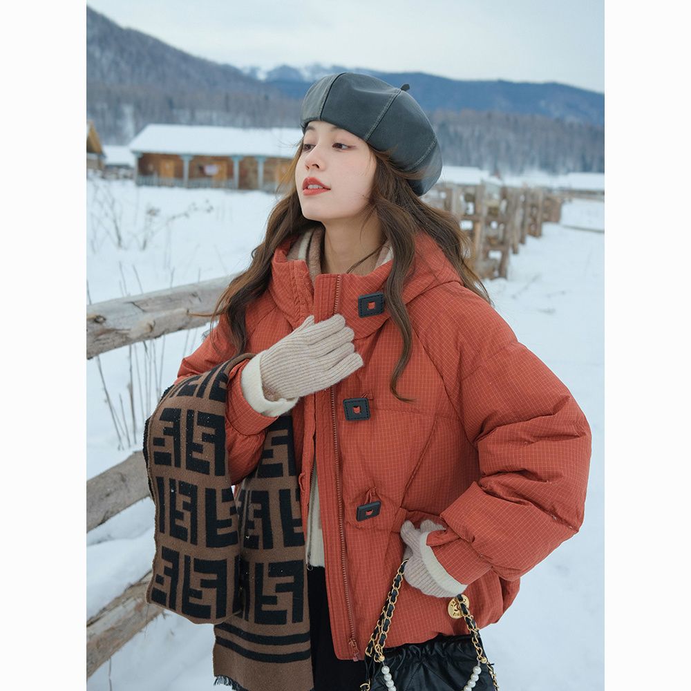 Solid-color Loose-fitting Short Cotton-padded Coat For Women