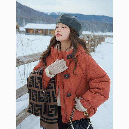 Solid-color Loose-fitting Short Cotton-padded Coat For Women