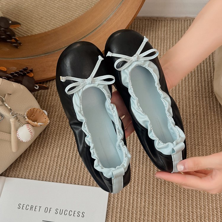 Women's Ballet Flats Soft Bottom Driving Shoes Bow Inner Heightening Shallow Mouth New 2026 Commuter Single Shoes