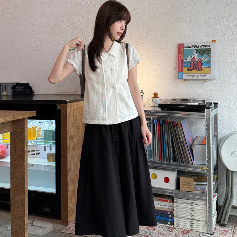 French-style Sweet Doll-collar Short-sleeve Blouse For Women
