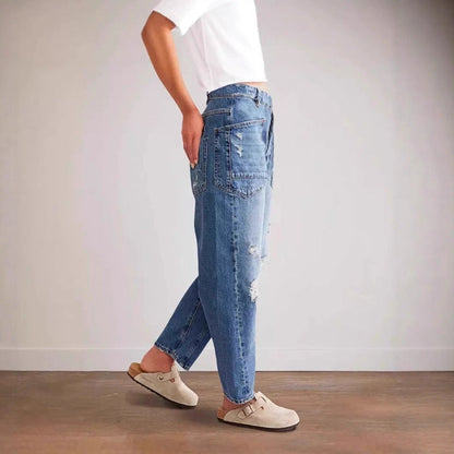 Retro Patchwork Wide Ocketed Distressed Jeans