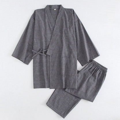 Cotton Washed Pajamas Suit Thin Striped Men's And Women's Japanese Couple Kimono Trousers Homewear Suit