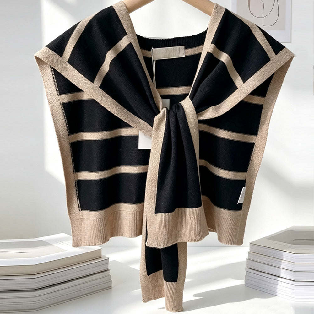 Fashionable Striped Knitted Cape For Women