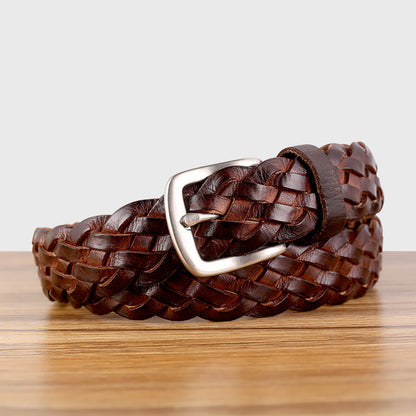Vintage Woven Vegetable-Tanned Leather Belt