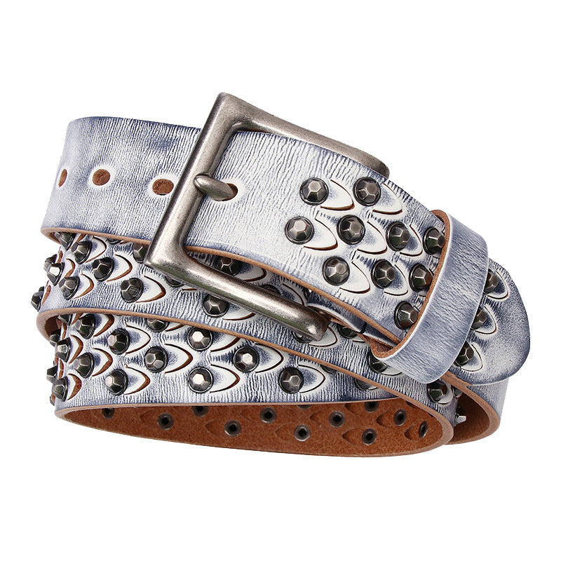Womens Distinctive Rivet Belt Made Of Full-Grain Cowhide