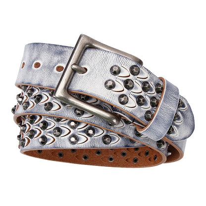 Womens Distinctive Rivet Belt Made Of Full-Grain Cowhide