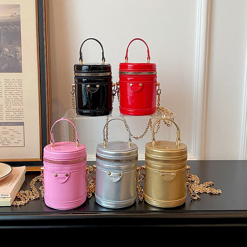 Leather Fashion Candy Color Cylindrical Bucket Bag