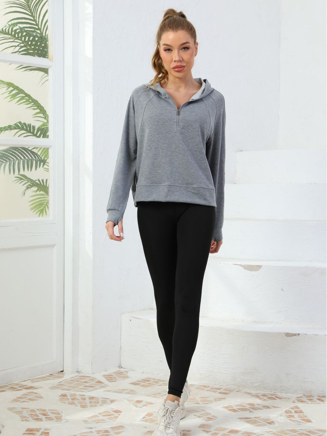 Cross-Border Spring And Summer New Half-Zip Sweatshirt Women's Hoodie Loose Trendy Pure Cotton Casual Hooded Fitness Wear Yoga Trend