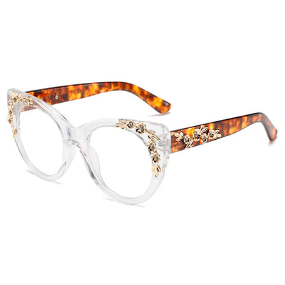 Rimless Floral-patterned Rhinestone Tortoiseshell-frame Sunglasses